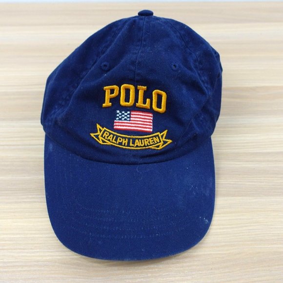 Polo Ralph Lauren Other - Polo Ralph Lauren Hat Mens Blue Navy Cap USA Flag Logo Pony Cotton Leather Strap